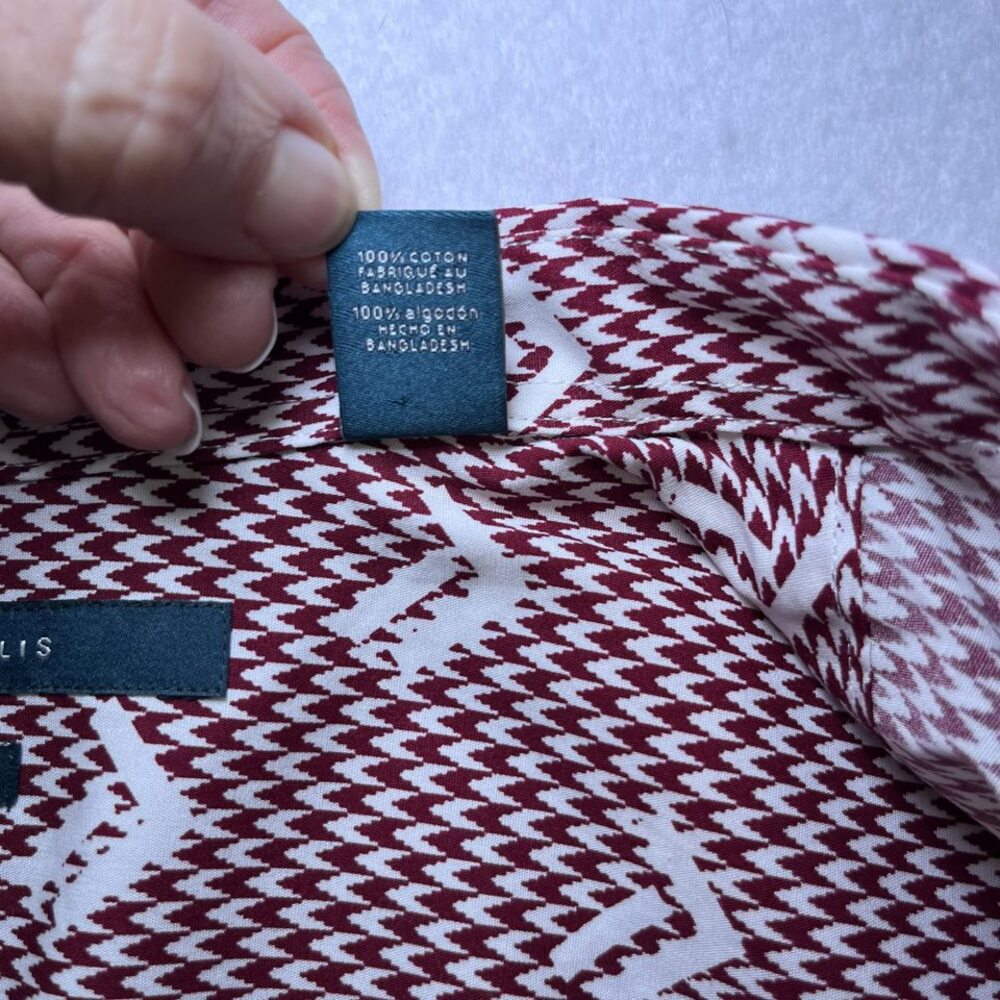 Perry Ellis SLIM FIT short sleeve button down shirt cotton maroon white mens L - Picture 5 of 12